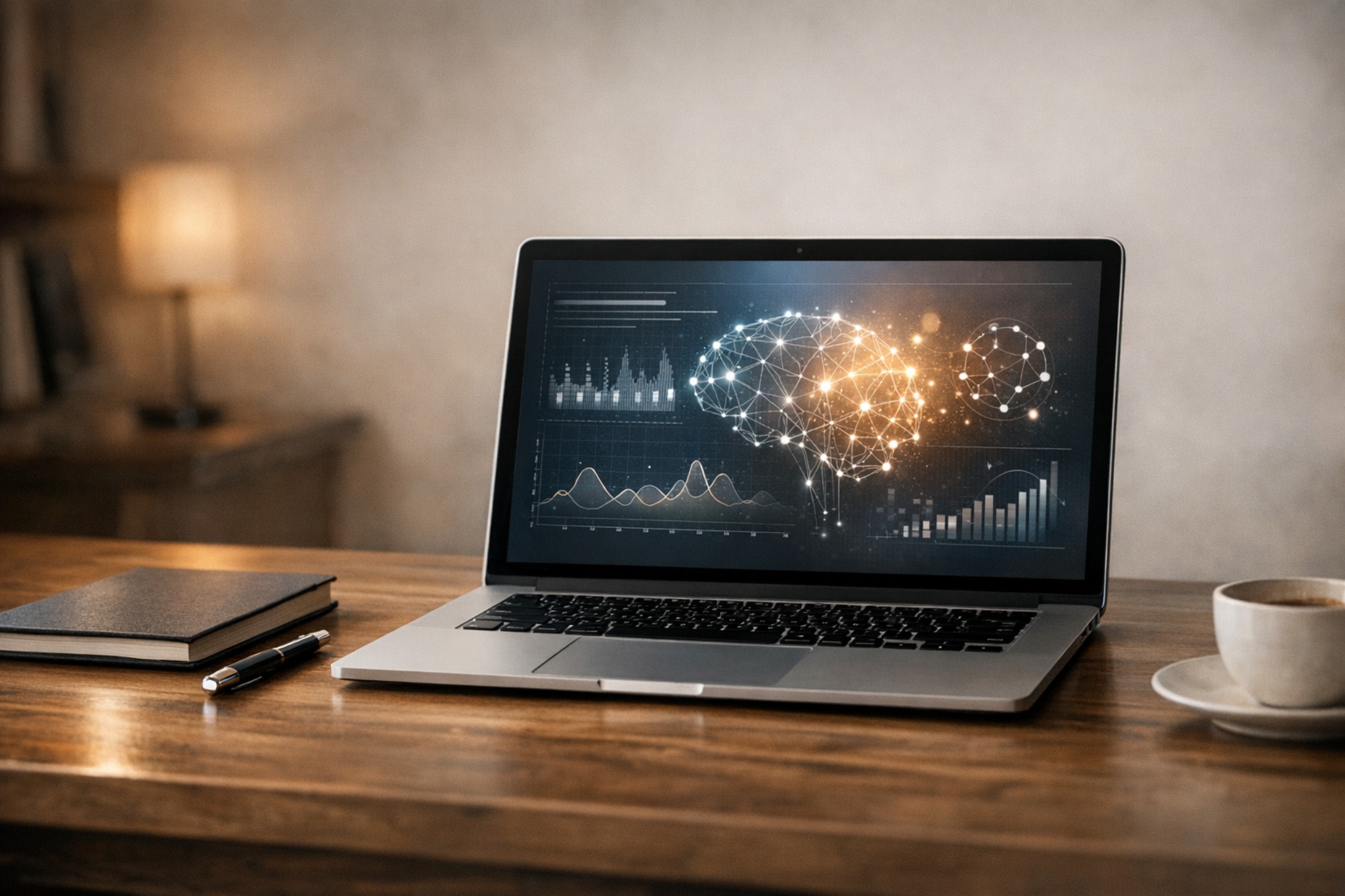 Pessoa refletindo diante de uma tela com anotações e elementos digitais